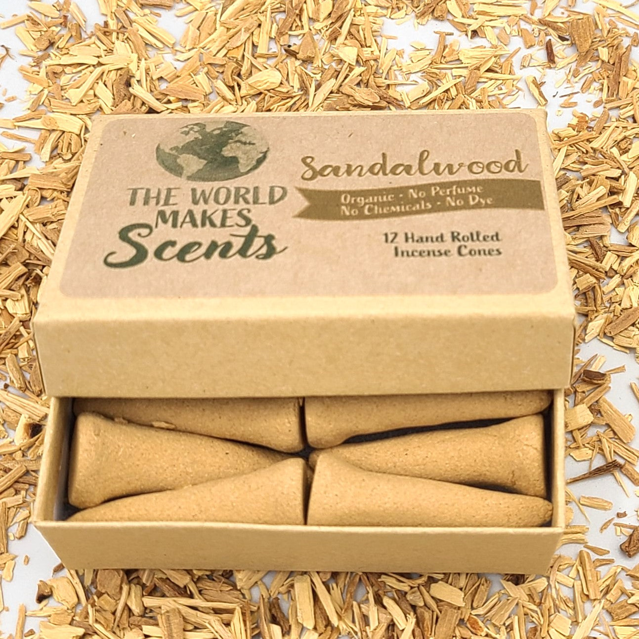 Australian Sandalwood organic handmade incense cones in a box.
