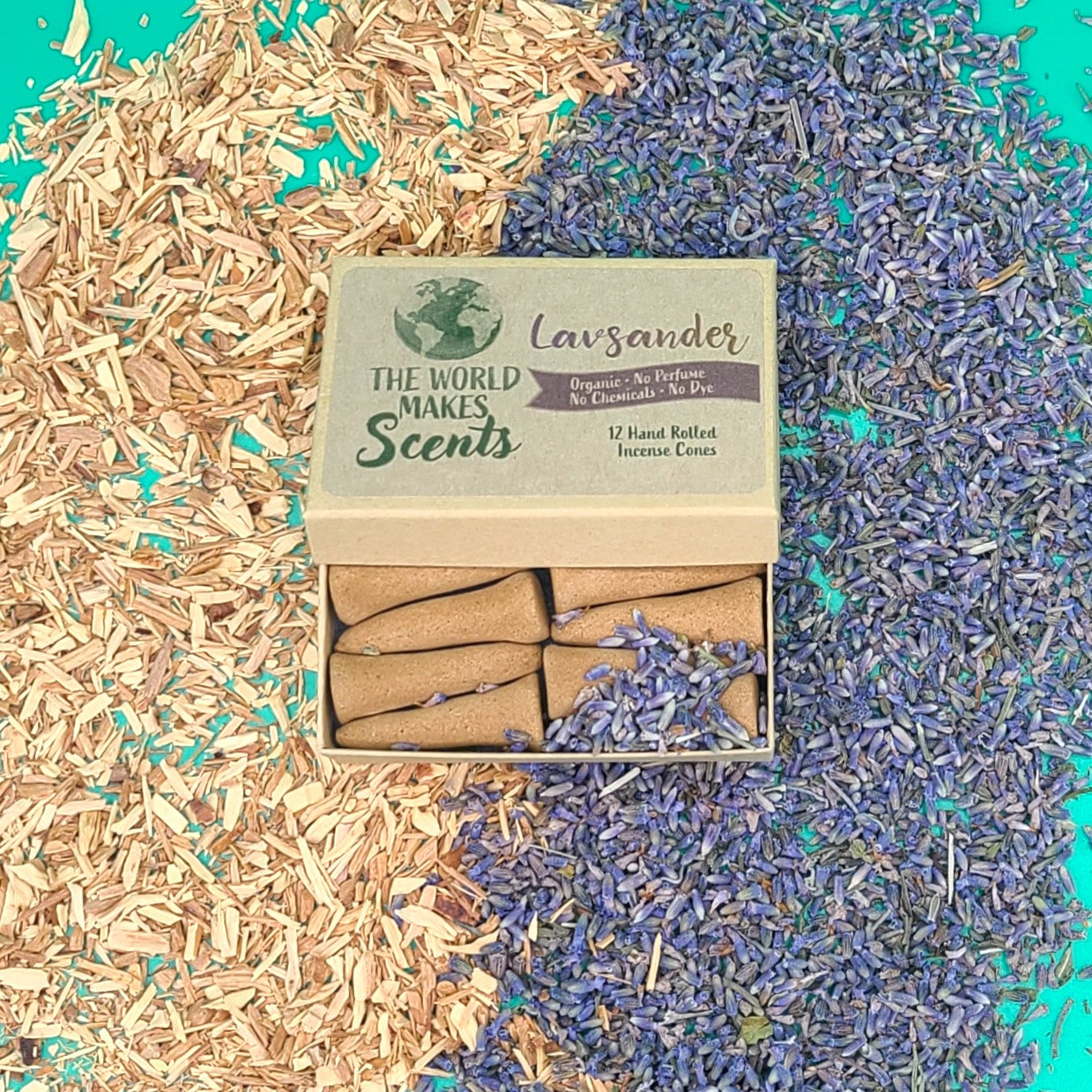 French Lavender organic handmade incense cones in a box.