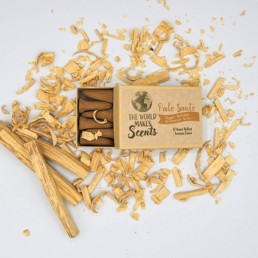 Palo Santo organic handmade incense cones in a box.